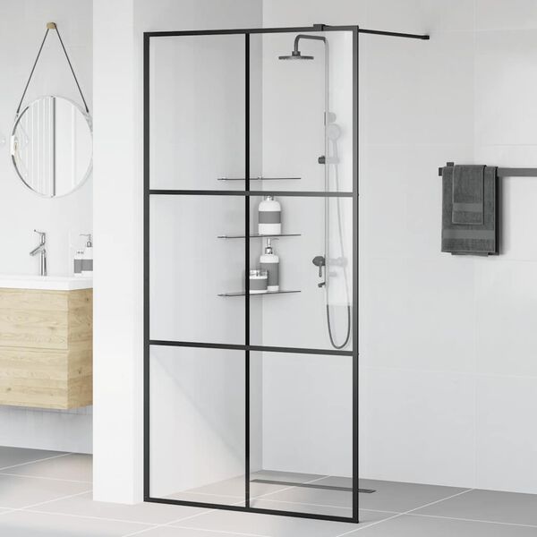 vidaXL Mampara ducha accesible vidrio ESG transparente negro 100x195cm