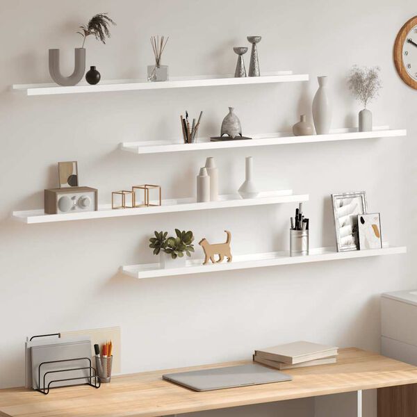 vidaXL Estantes de pared 4 unidades blanco brillo 100x9x3 cm