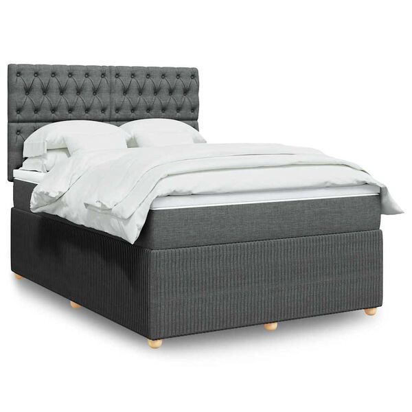 vidaXL Cama box spring con colch&oacute;n tela gris oscuro 140x200 cm