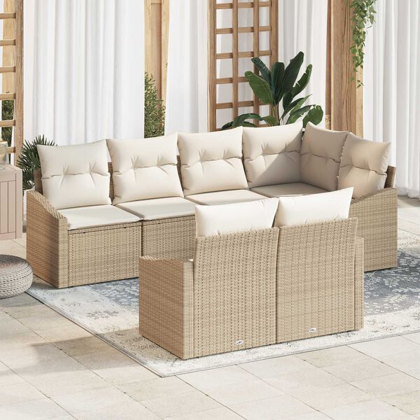 vidaXL Conjunto de sof&aacute;s de jard&iacute;n 7 pcs Beige y rat&aacute;n sint&eacute;tico