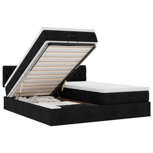 vidaXL Estructura de cama otomana con colchones tela negra 200x200cm