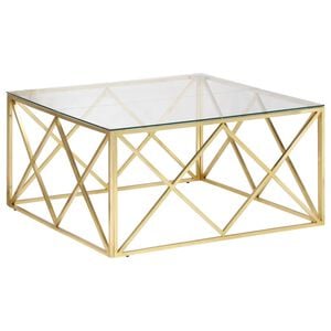 vidaXL Mesa de centro dorada acero inoxidable y vidrio templado