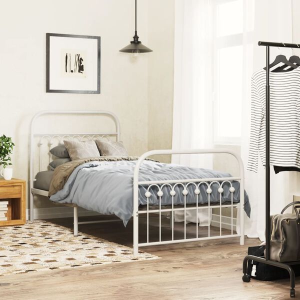 vidaXL Estructura cama sin colch&oacute;n con estribo metal blanco 90x190 cm