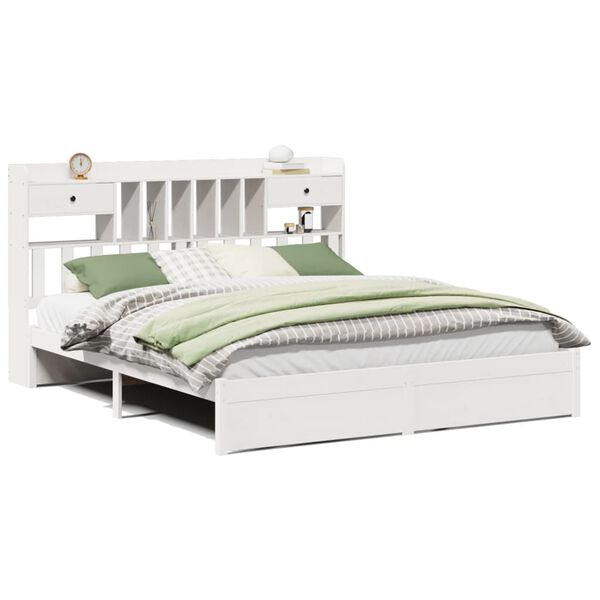 vidaXL Cama con estanter&iacute;a sin colch&oacute;n madera maciza blanca 180x200 cm