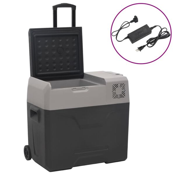 vidaXL Nevera con ruedas y adaptador polipropileno negro y gris 50 L