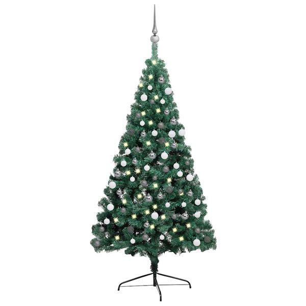 vidaXL Medio &aacute;rbol de Navidad con luces y bolas verde 180 cm