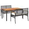 vidaXL Set comedor de jard&iacute;n 3 pzas con cojines rat&aacute;n sint&eacute;tico negro