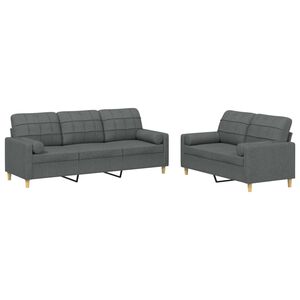 vidaXL Juego de sof&aacute;s con cojines 2 piezas tela gris oscuro