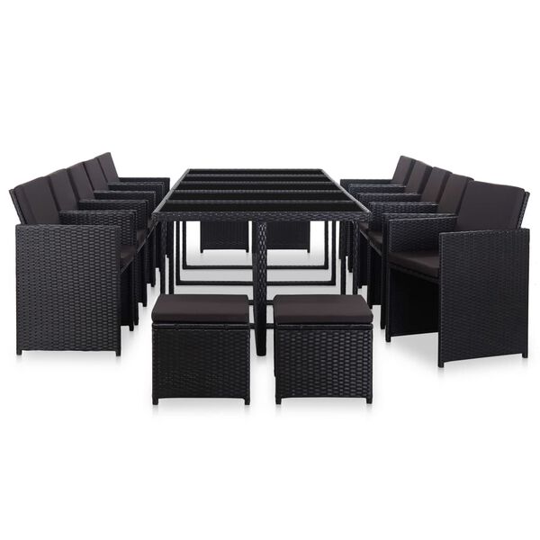 vidaXL Set comedor de jardín 15 piezas y cojines ratán sintético negro