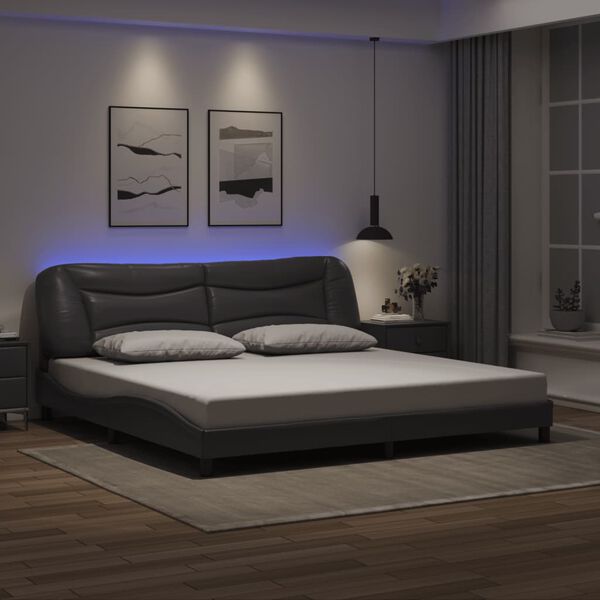 vidaXL Estructura de cama con LED sin colch&oacute;n Hvar gris 200x200 cm