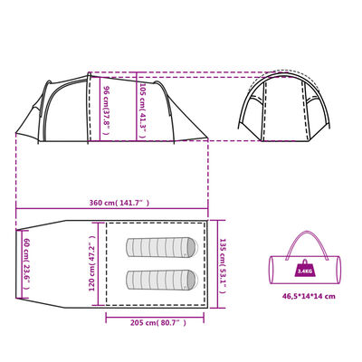 vidaXL Tienda de camping con túnel 2 personas impermeable blanco