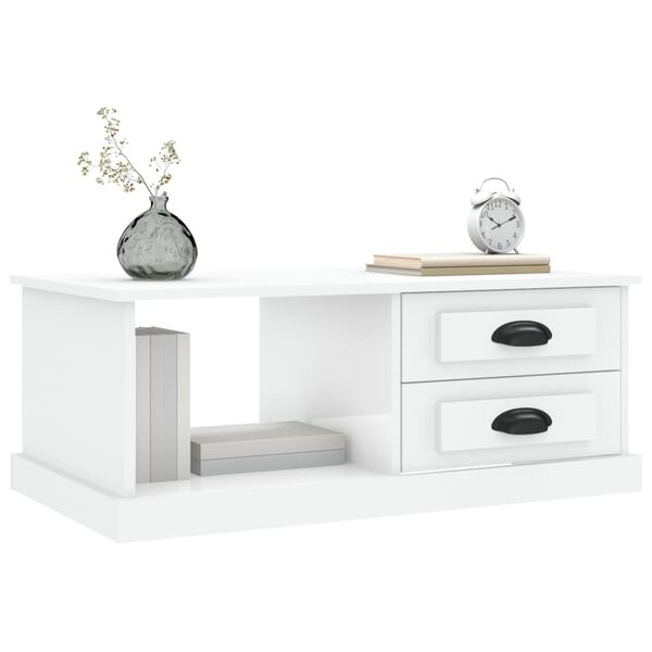 vidaXL Mesa de centro madera contrachapada blanco brillo 90x50x35 cm
