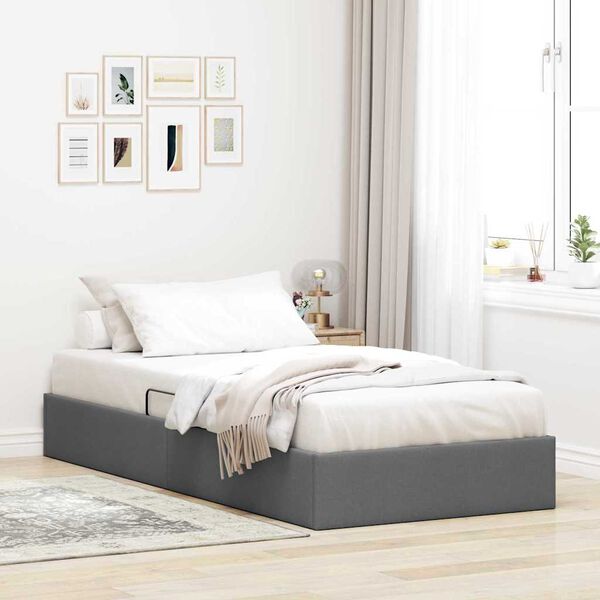 vidaXL Cama con almacenamiento Gris oscuro 90 x 190 cm tela