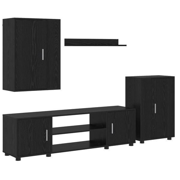 vidaXL Conjunto de mueble de TV 4 pcs Roble Negro Madera contrachapada
