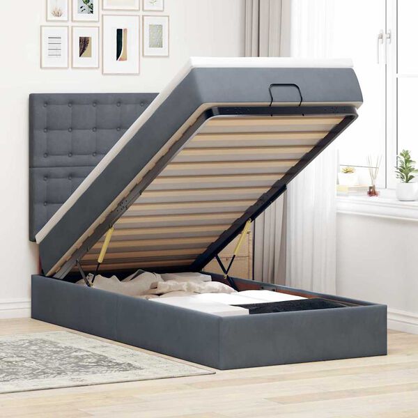 vidaXL Estructura cama otomana colchones terciopelo gris oscuro