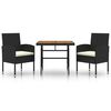 vidaXL Juego de comedor de jardín 3 pzas ratán sintético negro