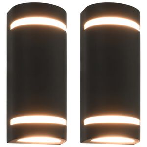 vidaXL L&aacute;mparas de pared de exterior 2 uds 35 W negro semicircular