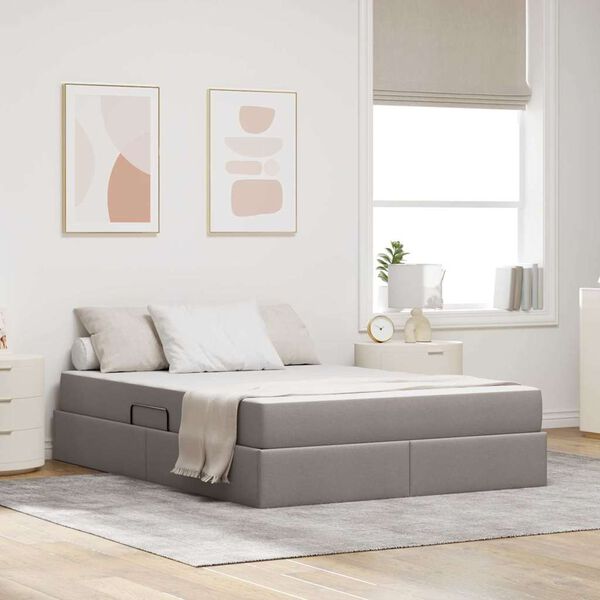 vidaXL Cama con almacenamiento y colch&oacute;n Taup&eacute; 140 x 200 cm Poli&eacute;ster