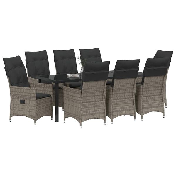 vidaXL Conjunto de Comedor de Jard&iacute;n 9 pcs Gris rat&aacute;n sint&eacute;tico