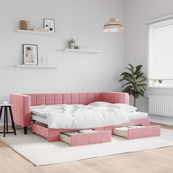 vidaXL Sofá cama nido con cajones terciopelo rosa 80x200 cm