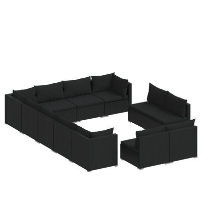 vidaXL Set de muebles de jardín 12 pzas cojines ratán sintético negro