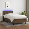 vidaXL Cama box spring colch&oacute;n y luces LED tela marr&oacute;n oscuro 90x190cm