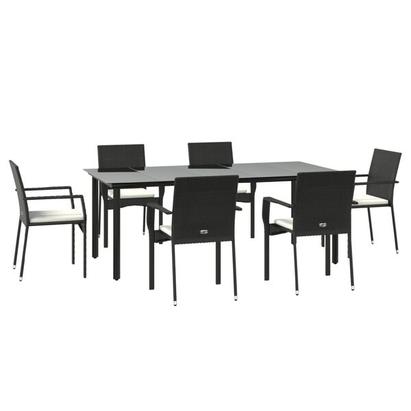 vidaXL Set de comedor de jard&iacute;n 7 pzas y cojines rat&aacute;n sint&eacute;tico negro