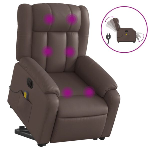 vidaXL Sillón de masaje elevable eléctrico cuero sintético marrón