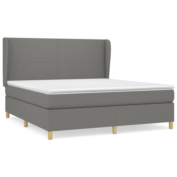 vidaXL Cama box spring con colch&oacute;n tela gris oscuro 180x200 cm