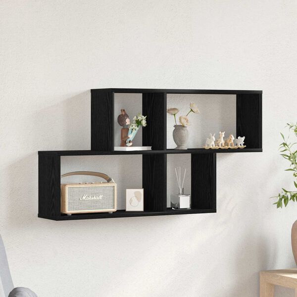 vidaXL Estante de pared con estante Roble Negro 76 x 15 x 53 cm
