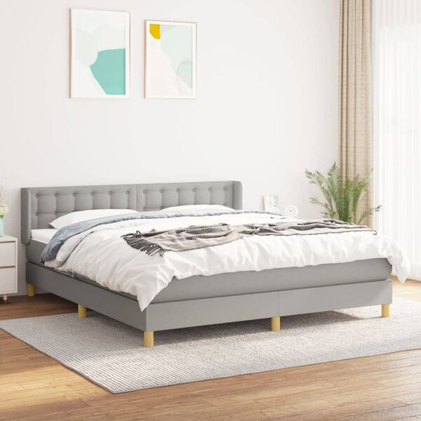 vidaXL Cama box spring con colch&oacute;n tela gris claro 160x200 cm