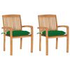 vidaXL Sillas de jard&iacute;n 2 uds madera maciza de teca con cojines verdes