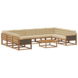 vidaXL Conjunto de sof&aacute;s de exterior con coj&iacute;n 10 pcs Natural y Beige