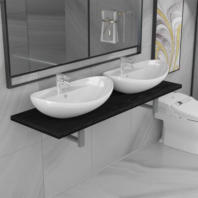 vidaXL Conjunto de muebles de baño de tres piezas cerámica negro