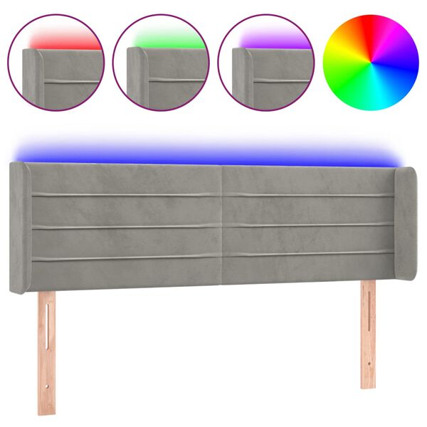 vidaXL Cabecero con LED de terciopelo gris claro 147x16x78/88 cm