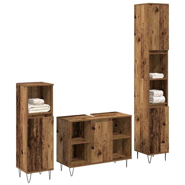vidaXL Juego de muebles de ba&ntilde;o con estante 3 pcs Madera Vieja