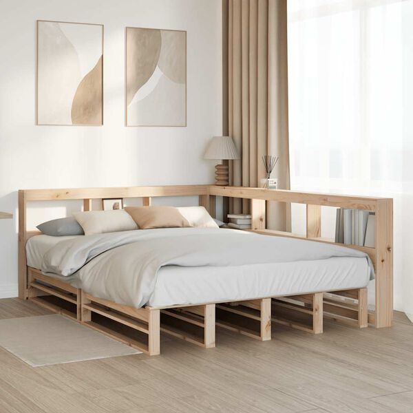 vidaXL Cama con estanter&iacute;a sin colch&oacute;n madera maciza de pino 150x200cm