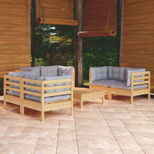 vidaXL Juego de muebles de jardín 7 pzas y cojines madera maciza pino