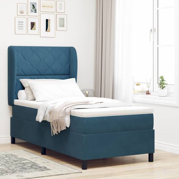 vidaXL Cama tipo Box Spring Azul Oscuro 200 x 90 cm Poli&eacute;ster