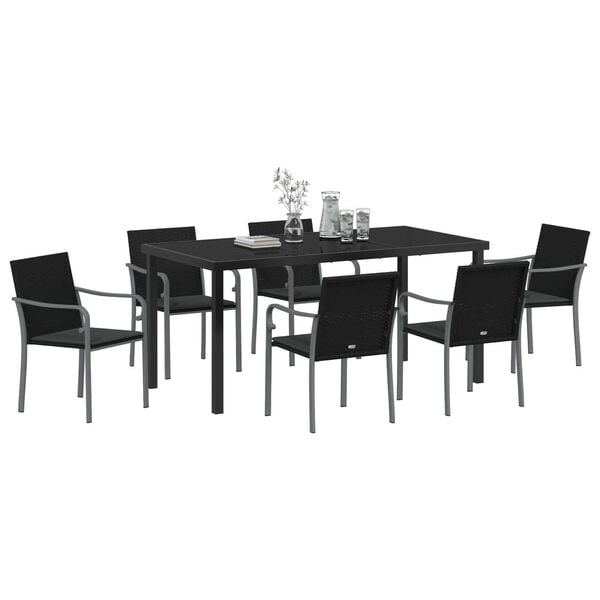 vidaXL Conjunto de Comedor de Jardín 7 pcs Negro y Gris