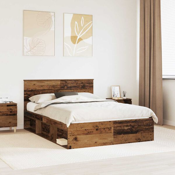 vidaXL Estructura de cama con cabecera Madera vieja 140 x 200 cm