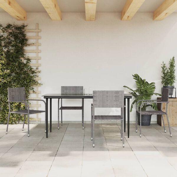 vidaXL Juego de comedor para jard&iacute;n 5 piezas rat&aacute;n sint&eacute;tico gris