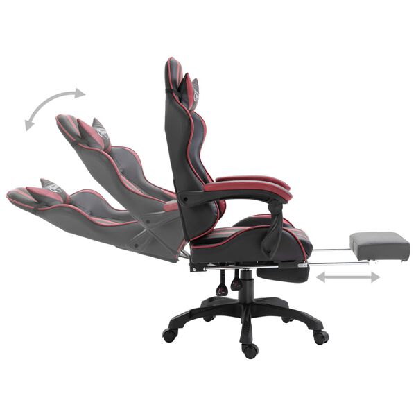 vidaXL Silla gaming con reposapi&eacute;s cuero sint&eacute;tico color vino tinto