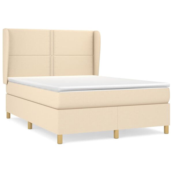 vidaXL Cama box spring con colch&oacute;n tela color crema 140x200 cm