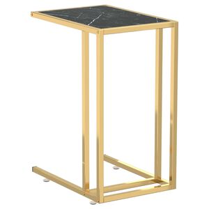 vidaXL Mesita ordenador vidrio transparente negro m&aacute;rmol 50x35x65cm