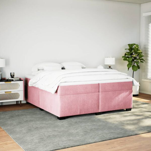 vidaXL Cama box spring con colch&oacute;n terciopelo rosa 200x200 cm