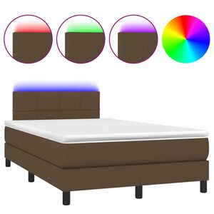 vidaXL Cama box spring con colch&oacute;n y LED tela marr&oacute;n oscuro 120x200 cm
