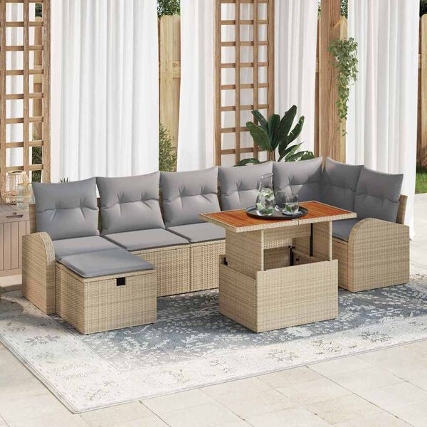 vidaXL Conjunto de sof&aacute; de jard&iacute;n 8 pcs Beige rat&aacute;n sint&eacute;tico