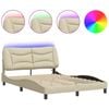 vidaXL Estructura de cama con LED sin colch&oacute;n Hvar tela color crema 140x190 cm