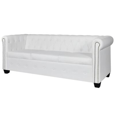 vidaXL Set de sofás Chesterfield de 2 y 3 plazas cuero artifical blanco